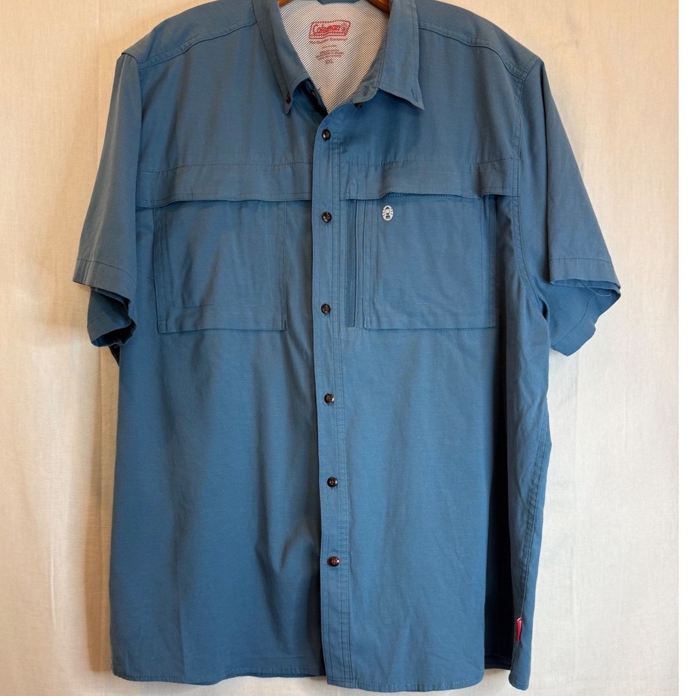 Coleman Mens XXL Blue Short Sleeve Fishing Hiking Utility Ventilated Shirt - Picture 5 of 8